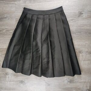 Ann Taylor Black Pleated Midi Skirt Dark Academia Womens 6 Zip Pocket Lined